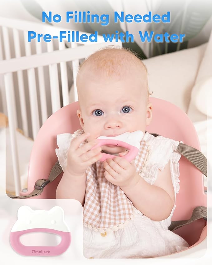 Water-Filled Freezable Baby Teether – Cooling Teething Toy for Babies 3+ Months, Gentle Comfort for Sore Gums, Includes Reusable Freezer Bags – Frog Pink