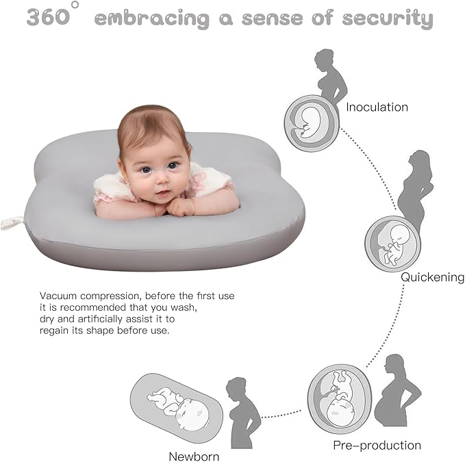 Lucakuins Infant Support Cushion, 0-24 Months Newborn Baby Support Cushion with Cover, Portable Playing Time Mat for Home and Travel, Soft Cotton, Supervised Use, Baby Essentials Gift (Grey)