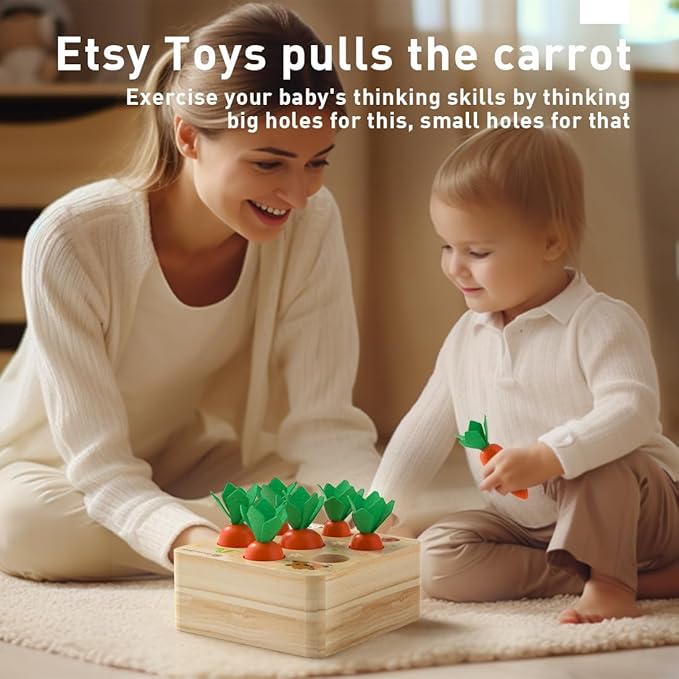 Montessori Toys for 1 Year Old – Wooden Carrot Shape Sorting Puzzle, Sensory Learning Toy for Toddlers, Size Matching & Fine Motor Skills Development, Educational Gift for Boys & Girls