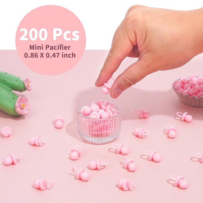 200 Mini Pacifiers Baby Shower Game Girl, 0.86’’ Plastic Pacifiers Baby Shower Game, Bulk Baby Shower Pacifiers for Gender Reveal Baby Shower Decoration DIY, Table Scatter, Baby Shower Favors (Pink)