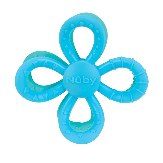 Nuby Fun Loops Teether - Flower-Shaped Infant Teething Toy for Babies - 3+ Months - Blue and Aqua - Easter Basket Stuffer