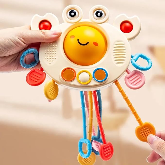 Yummy Baby Products Montessori Sensory Toy for Babies, Silicone Pull String Teething Toy, Perfect for Entertaining Baby While Developing Motor and Sensory Skills (Crab)
