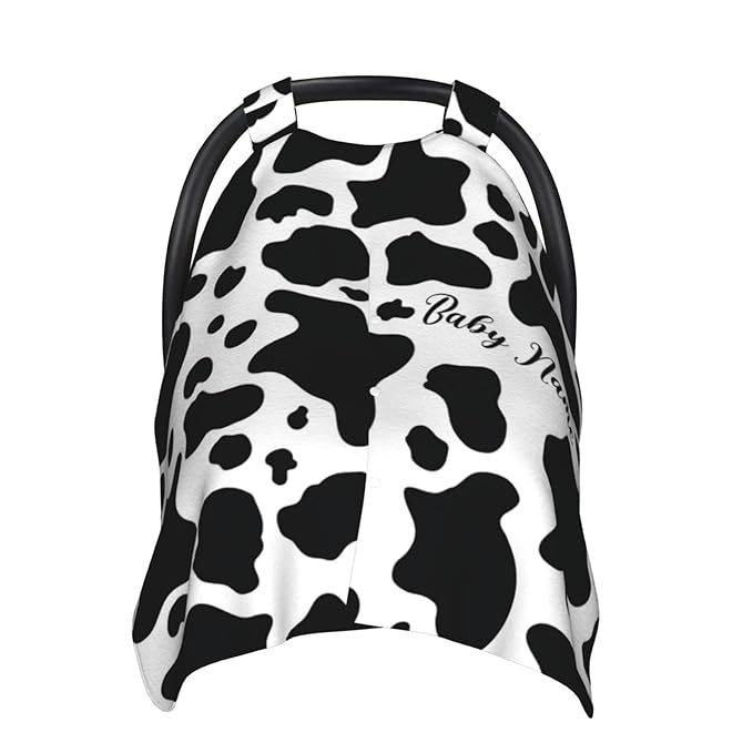 Personalized Cow Markings Baby Infant Car Seats Canopy for Babies with Name, Custom Lightweight Covers for Baby Boys Girls, Minky Nursing Breastfeeding Stroller Cover for Newborn