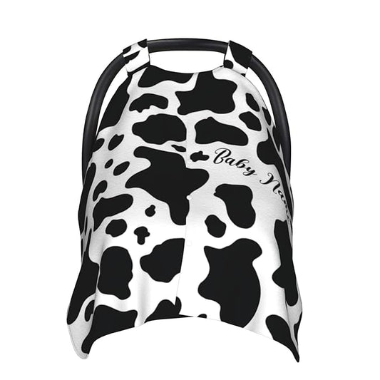 Personalized Cow Markings Baby Infant Car Seats Canopy for Babies with Name, Custom Lightweight Covers for Baby Boys Girls, Minky Nursing Breastfeeding Stroller Cover for Newborn