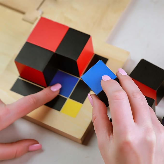 Hidoggy Montessori Trinomial Cube, Sensorial Materials Arithmetic Trinomial Cube Educational Montessori Math Toy for Toddlers with Box
