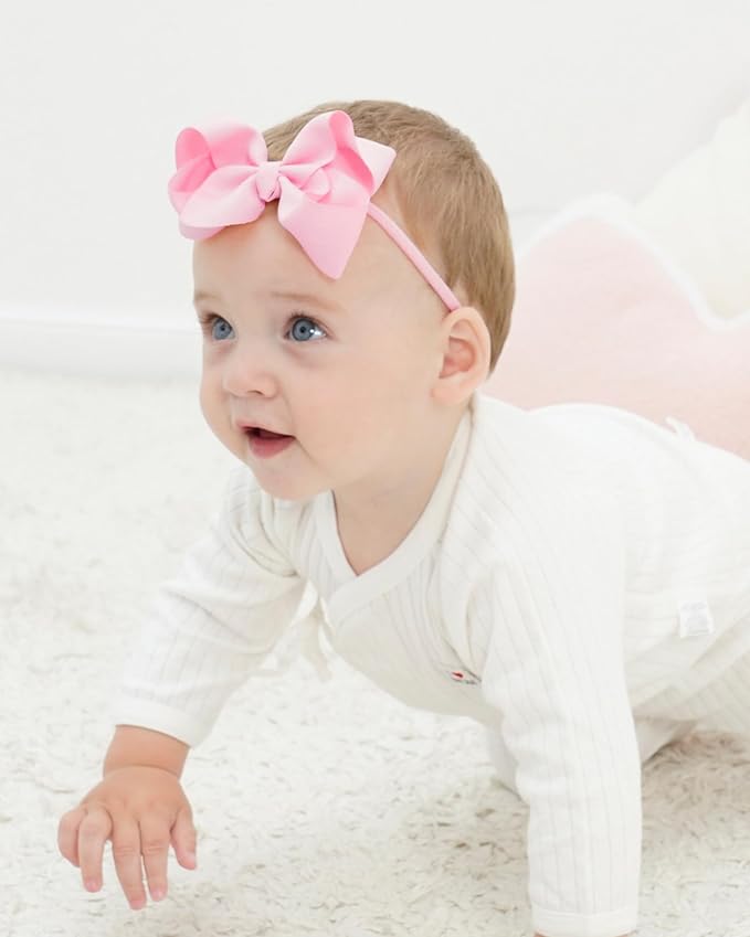 jollybows 40pcs 4inches Baby Girls Grosgrain Ribbon Hair Bows Headbands Nylon Elastic Hair Band Hair Accessories for Infants Newborn