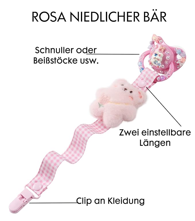 CutiePlusU Adult Pacifier Clip Adult Size Anyard Holder Clips 2 Pack-Happy Bear 1