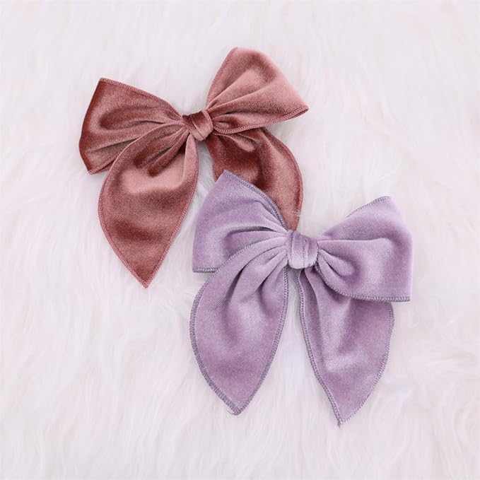 Pack of 4 Large Velvet Fable Bow Hair Clips for Kids Toddler Girl Mom Velvet Hair Bow Alligator Clips Baby Girls Women Hair Accessories (Cream/Mauve)