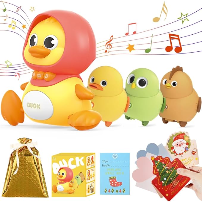 4 Pcs Baby Toys Musical Duck Crawling Baby Toys Set with Music & Light, Early Learning Educational Toy for Babies Birthday Toy for Boys Girls (Yellow)