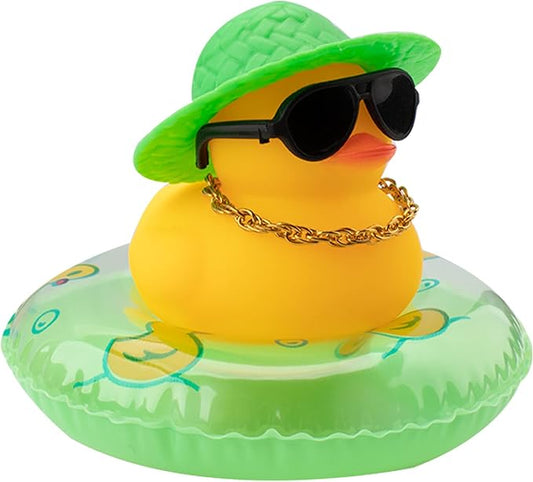 wonuu Car Rubber Duck, Yellow Duck Decoration Dashboard with Sun Hat Swim Ring Necklace Sunglasses for Car Dashboard Decorations