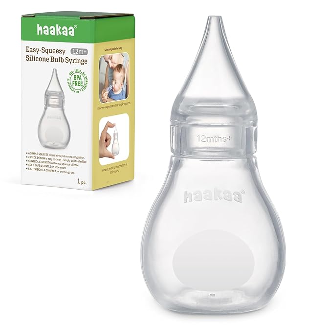Haakaa Silicone Baby Nasal Aspirator | Nose Bulb Syringe | Easy-Squeezy Baby Nose Cleaner, Newborn Infant &Toddler - BPA Free Silicone