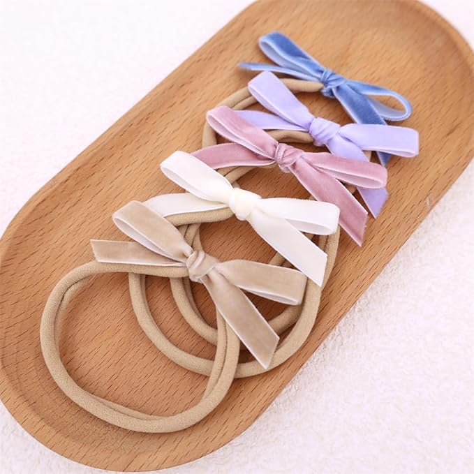 Pack of 12 Velvet Bow Headband for Newborn Baby Toddler Girl Soft Nylon Hairbands Elastic Hair Bands (Tiny bow 2.7 inch 12 pcs)