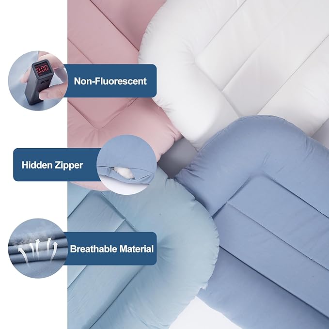 Baby Lounger for Newborn, Portable Tummy Time Mat for Home and Travel, 0-24 Months, Soft Cotton Cover, Blue
