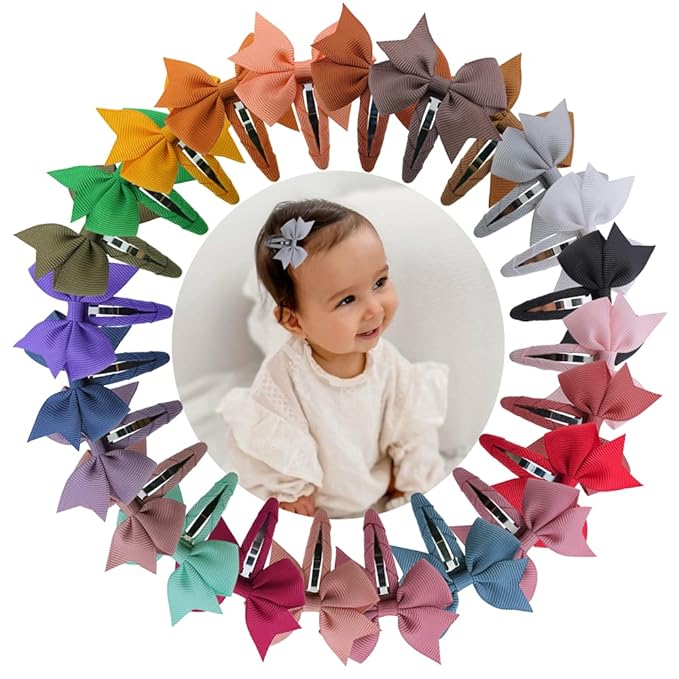 Boutique Baby Hair Clips - Toddler Tiny Hair Bow Snap Clips for Infant Girls Kids (Pinwheel, 24 Colors)