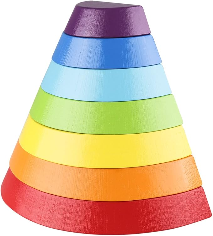 Coogam Wooden Rainbow Stacker Nesting Puzzle Blocks - Tunnel Stacking Game Building Creative Color Shape Matching Jigsaw Learning Toy Set Board Early Development for Kids Boy Girl