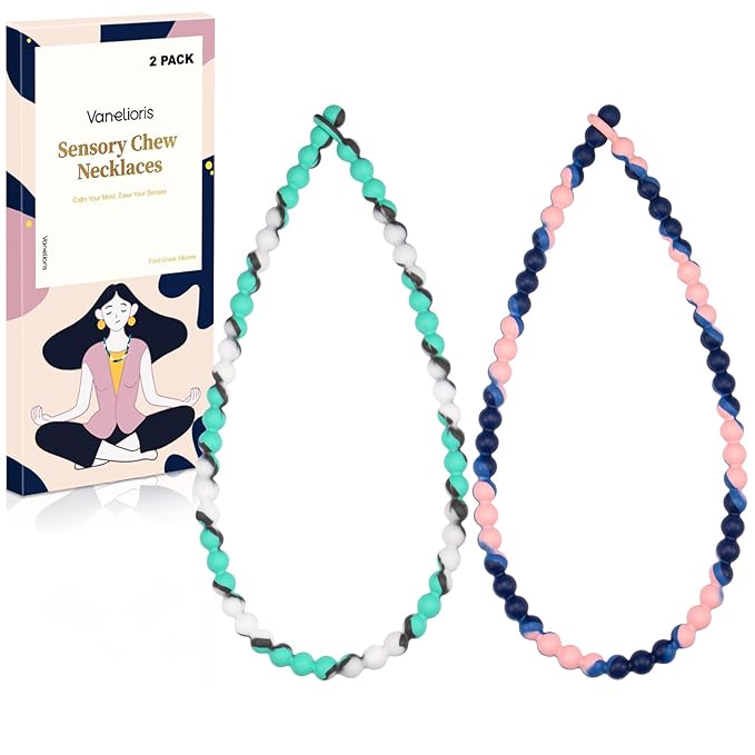 Chew Necklaces for Sensory Kids and Adults, Chewy Necklace Sensory Toys for Nail Biting, Silicone Necklace for Autism, ADHD, SPD, Fidget Oral Chew Toys for Boys and Girls Kids