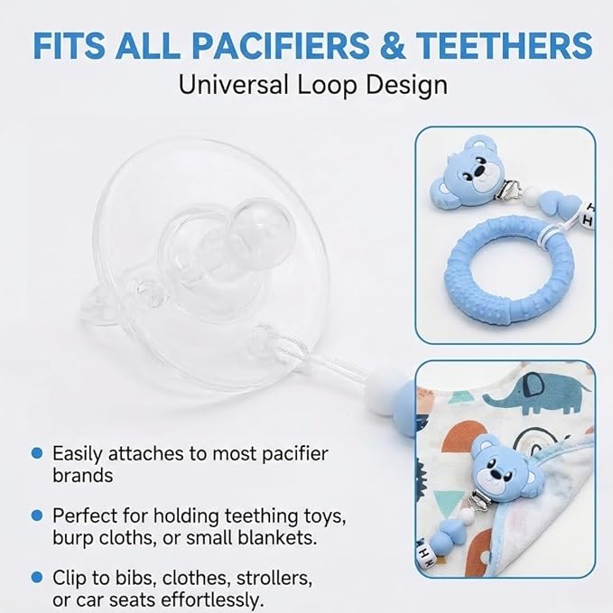 Handmade Pacifier Clip for Boy Silicone Bear Clip Pacifier Holder for Baby Boys and Girls Birthday Gift