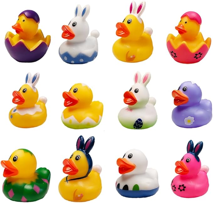 12 Pcs Easter Duck Assortment Rubber Duck Toy Duckies for Kids,Birthday Gifts Baby Showers Classroom Incentives