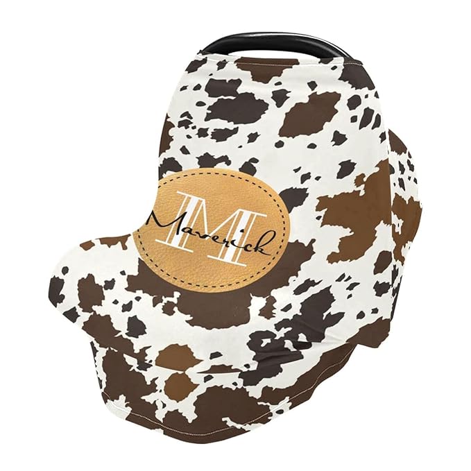 Personalized Baby Car Seat Cover for Babies, Custom Name Baby Car Seats Canopy for Boys Girls, Nursing Breastfeeding Stroller Covers for Infant Newborn, Shower Gift for Baby (Cow Stripes)