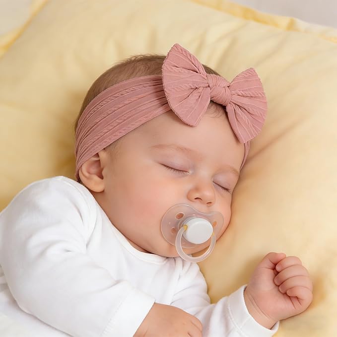 baotongle 3pcs Baby Girls Headbands Soft Stretchy Nylon Hair Bands Hair Accessories with Bows for Newborn Baby Girls Infant Toddlers Kids(Blush Pink,Dusty Rose，Magenta, 5.7inches)