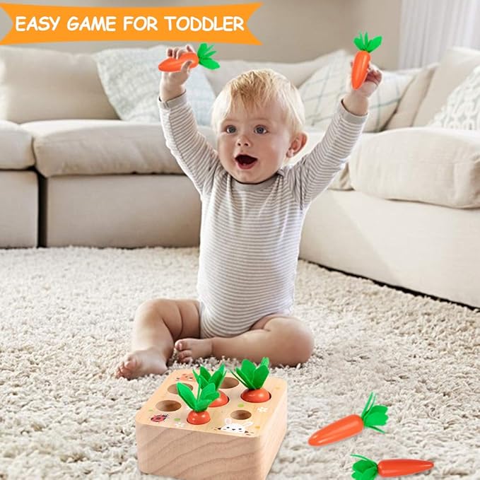 Montessori Toys Baby Easter Toys for Toddlers 1-3 Years Old, Educational Wooden Carrot Toys Shape Size Sorting Matching Puzzle, Great Baby Easter Gifts Birthday Gift Toy