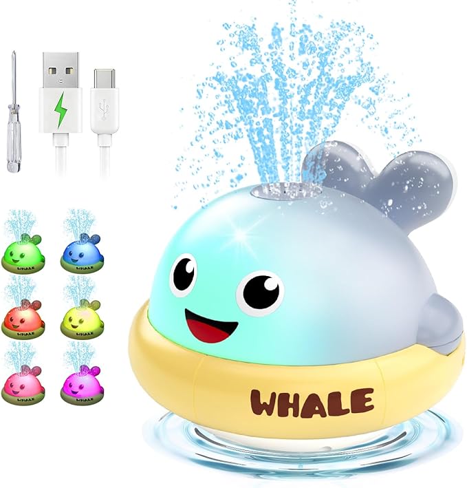Baby Bath Toys: Bath Whale Toy Sprinkler, Light Up Bath Toys for Kids Ages 1-3, Bathtub Outdoor Water Pool Toys for Toddlers 1 2 3 Year Old, Birthday Gift for Boys & Girls (Grey)