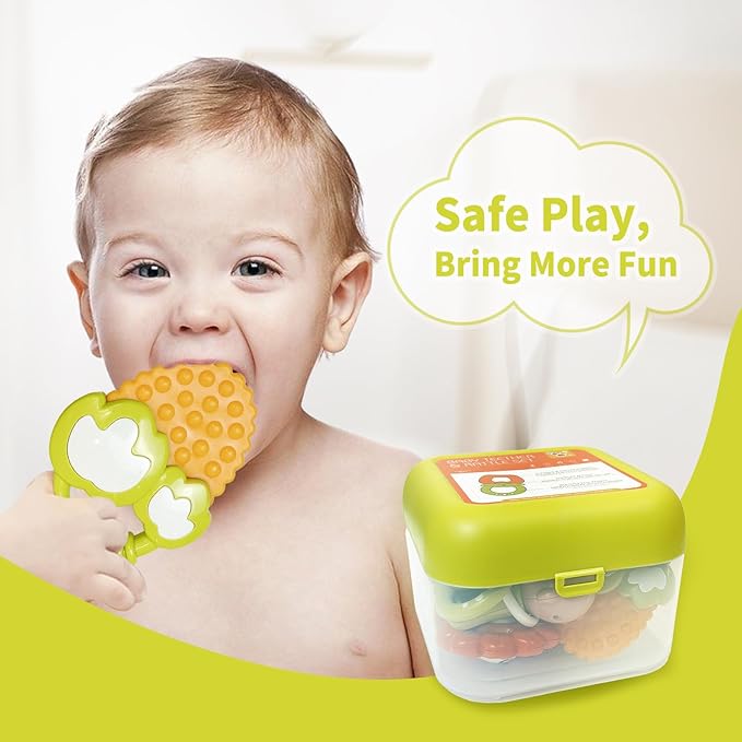 Cuterabit 12PCS Baby Rattles Toys Set with Storage Case, Teething Toys for Babies, Newborn Christmas Gift for Baby Infant Boys and Girls 0 1 2 3 4 5 6 7 8 9 10 11 12 Months