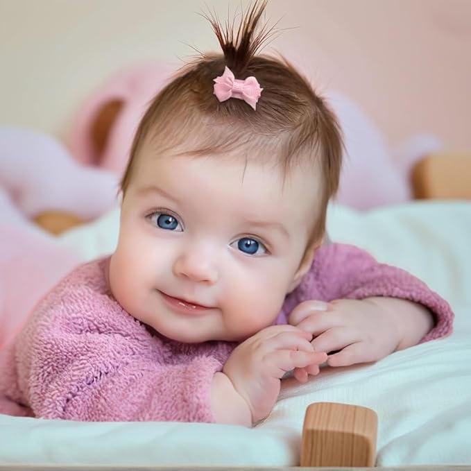 Mini Bow Hair Clips for Baby Girls, 1.5 Inch Grosgrain Ribbon, 40 Pieces, Fine Hair Accessories