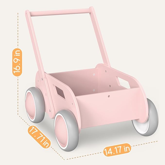HOMEKOL Wooden Baby Walker,Baby Push Walker, Adjustable Speed Baby Walker for Boys and Girls, Baby Activity Center, Gift for Birthday, Christmas and New Year Pink
