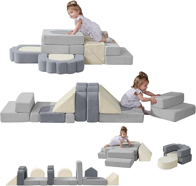 Foam Climbing Toys for Toddlers, 13pcs Climb and Crawl Activity Playset, Soft Play Climbing Blocks for Toddlers, Indoor Crawling Sliding Toys, High-Density Foam Play Structures for Playroom