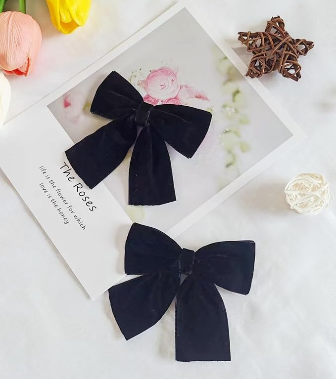 Hjiaruiky Hair Bows, 2pcs Handmade Velvet Bows for Girls Toddlers, Light Weight Hair Clips, Sturdy Alligator Clips, Black