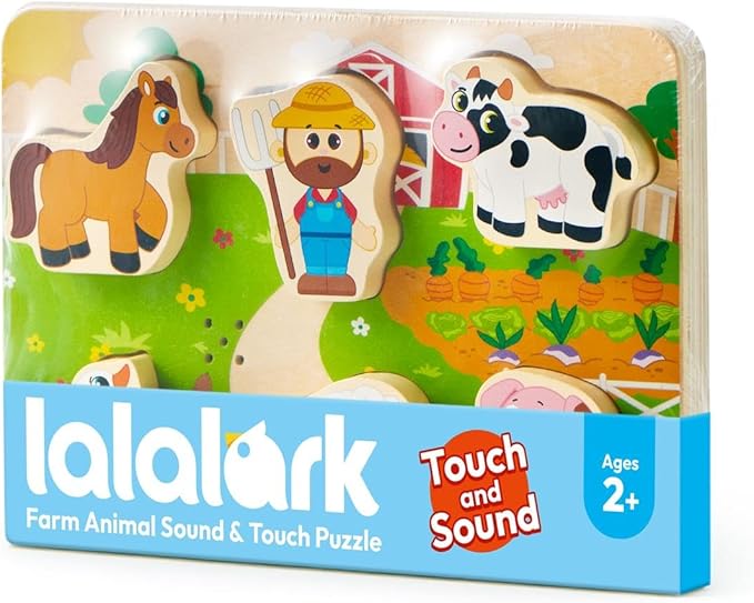 lalalark Musical Wooden Puzzles Toys, Tactile & Sound Farm Animal Toys for Baby 2-4, Montessori Educational Block Puzzles, Learning Toddler Kids Birthday Valentine Easter Gifts for Boys Girls