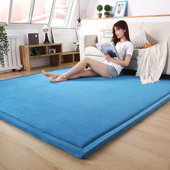 Loartee Nursery Rug Coral Velvet Crawling Rugs Mat Area Rugs Play Crawling Mat(4'11"x6'7", Blue) for Toddler Children Play Mat Yoga Mat Exercise Pads Carpet