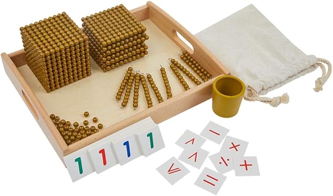 Kghios Montessori Math Beads Toys Materials for Toddlers Golden Beads and Cards Materials Bank Game Thousand Cube Decimal System Mathematics Teaching Materials Baby Preschool Education Toys