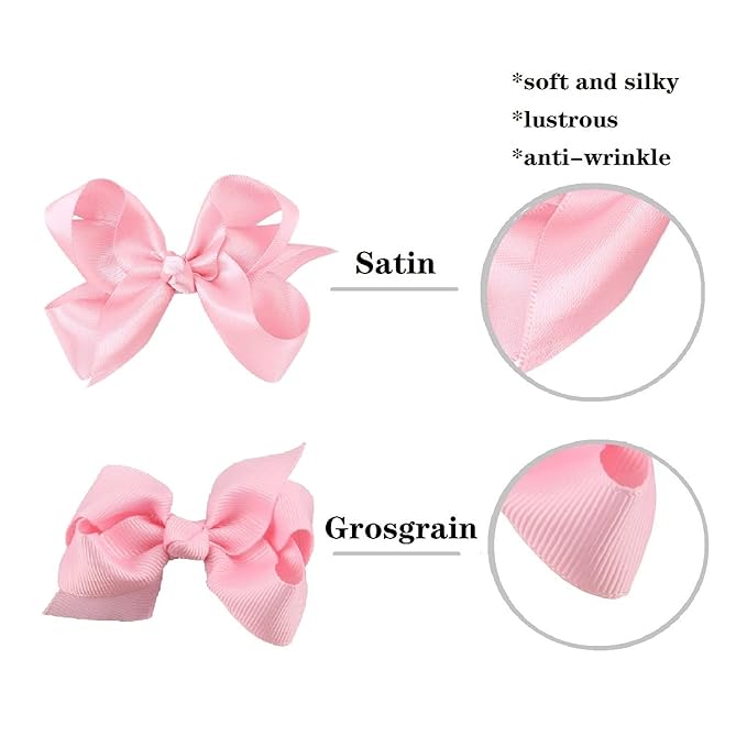 3 Inch Satin Bow for Little Girls - 2 Pcs (Pink)