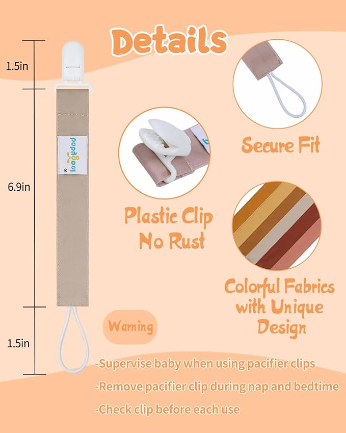 babygoal Neutral Pacifier Clips, 6 Pack Binky Paci Holder Leashes Fits for Most Baby Pacifiers and Binkies