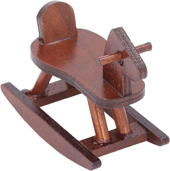 Miniature Wooden Horse, 1:12 Scale Doll House Rocking Horse Doll House Wooden Rocking Simulation Cockhorse for Accessory (Brown)