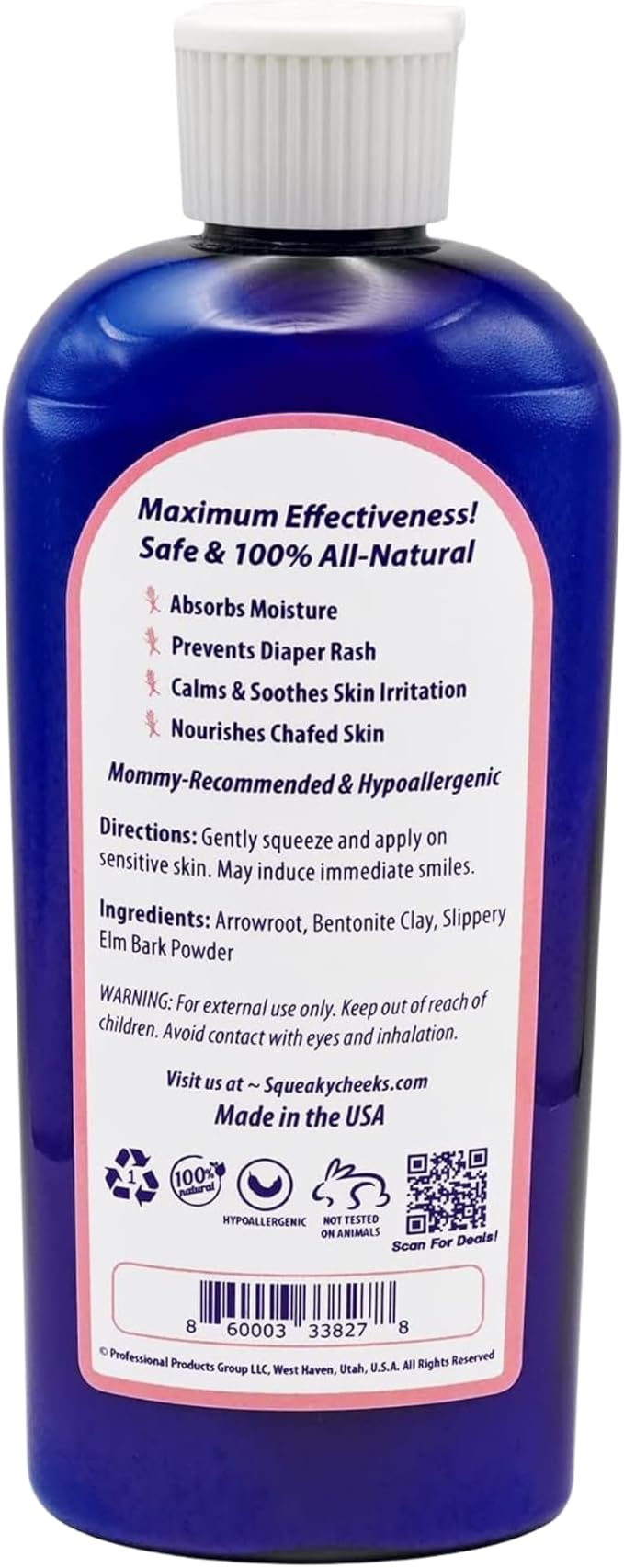 Squeaky Cheeks Baby Powder (5oz) | Organic | Unscented Talc-Free and All Natural Powder | Effective Relief from Rash Wetness and Itching | Also Ideal for Adults