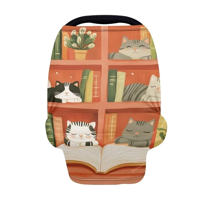 Forchrinse Cute Cat Books Print Baby Car Seat Canopy for Boys Girls-Soft Nursing Breastfeeding Cover Multi-use Stroller Cover Washable