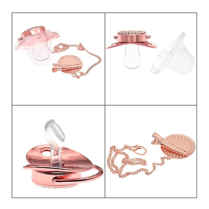 Bling Personalized Pink Baby Pacifier with Pacifier Clips and Anti-dust Cover A-Z 26 Letters(Pink,P)