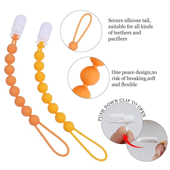 4 Pcs Yellow Baby Silicone Teething Pacifier Clip,One-piece Design,Round Shape,Smooth Surface,BPA Free.