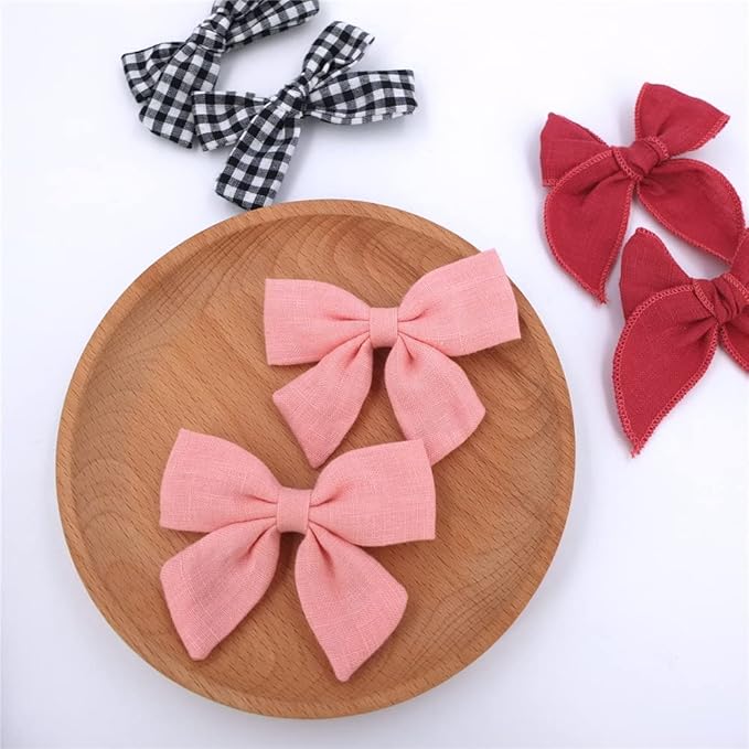 12 PCS Linen Bow Hair Clips for Baby Girls Hair Bows Alligator Clips Accessories Infants Toddler Kids Hairgrips (Assorted C)