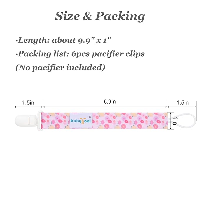 babygoal Pacifier Clips, 6 Pack Pacifier Holder Fits Most Baby Pacifiers and Binkies