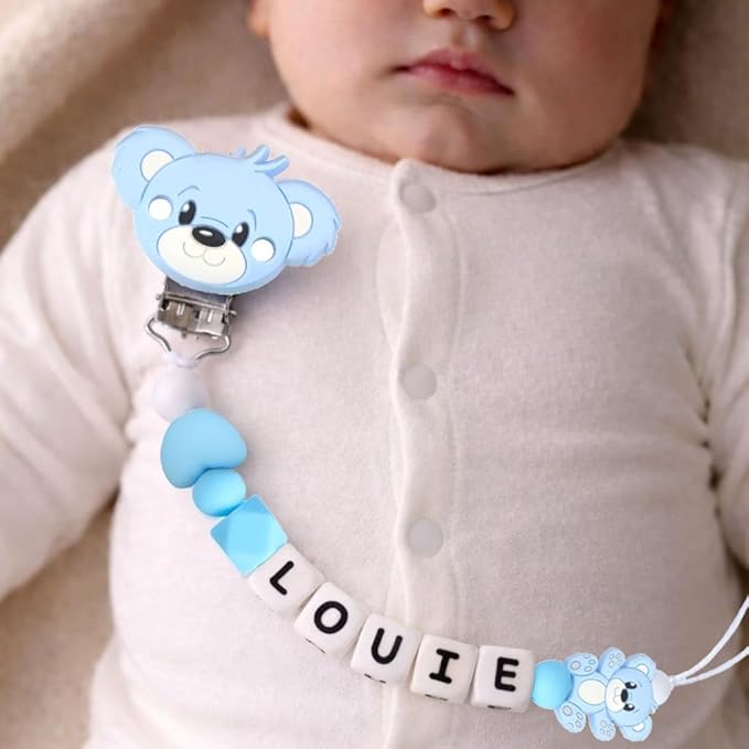 Personalized Baby Pacifier Clips with Name Personalized Stroller Clip Teddy Bear Baby Gifts (Bear)