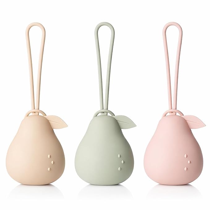 Andy Bear Silicone Pacifier Holder Case, Baby Paci Storage Case Silicone, Portable Leakproof One-Piece BPA-Free Set of 3-Ivory, Sage, Blush