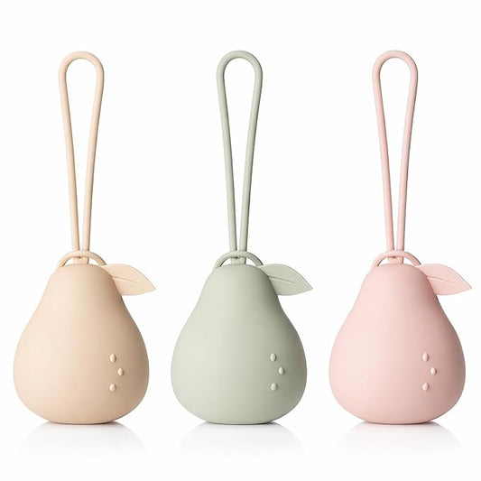 Andy Bear Silicone Pacifier Holder Case, Baby Paci Storage Case Silicone, Portable Leakproof One-Piece BPA-Free Set of 3-Ivory, Sage, Blush