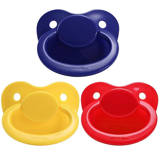 LittleForBig 3-Pacifier Pack BigShield Adult Sized Gen-1 DarkBlue Red Yellow