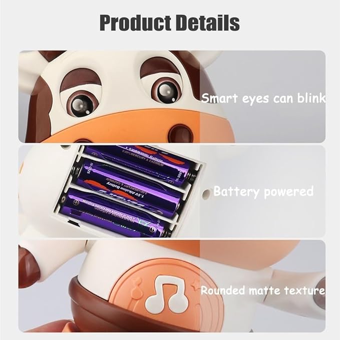Dance Cow Light up Dancing Cow for Active Fun, Dancing Cow Toy, Musical Cute Cow, Interactive Music Crawling Toy, Baby Animal Sounds Toys, Toddler Sensory Educational Toys with Light