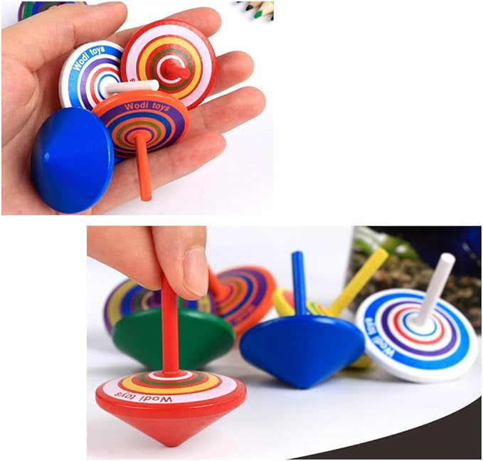 Colorful Painted Wood Spinning Tops, Kids Novelty Wooden Gyroscopes Toy, Assorted Standard & Flip Tops, Kindergarten Education Toys - Great Party Favors, Fun, Gift, Prize 10 Pcs/set (Multicolored)