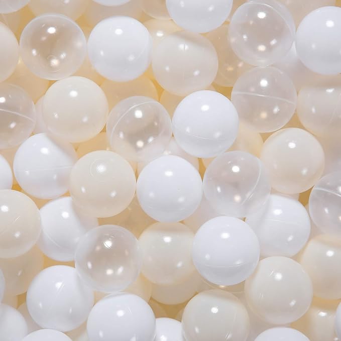 GOGOSO Balls for Ball Pit - Plastic Ball for Toddlers 1-3, Baby Kids Ball Pool Decoration 50 100 200 300 500 1000 (A White+Beige+Clear, 500 Balls)
